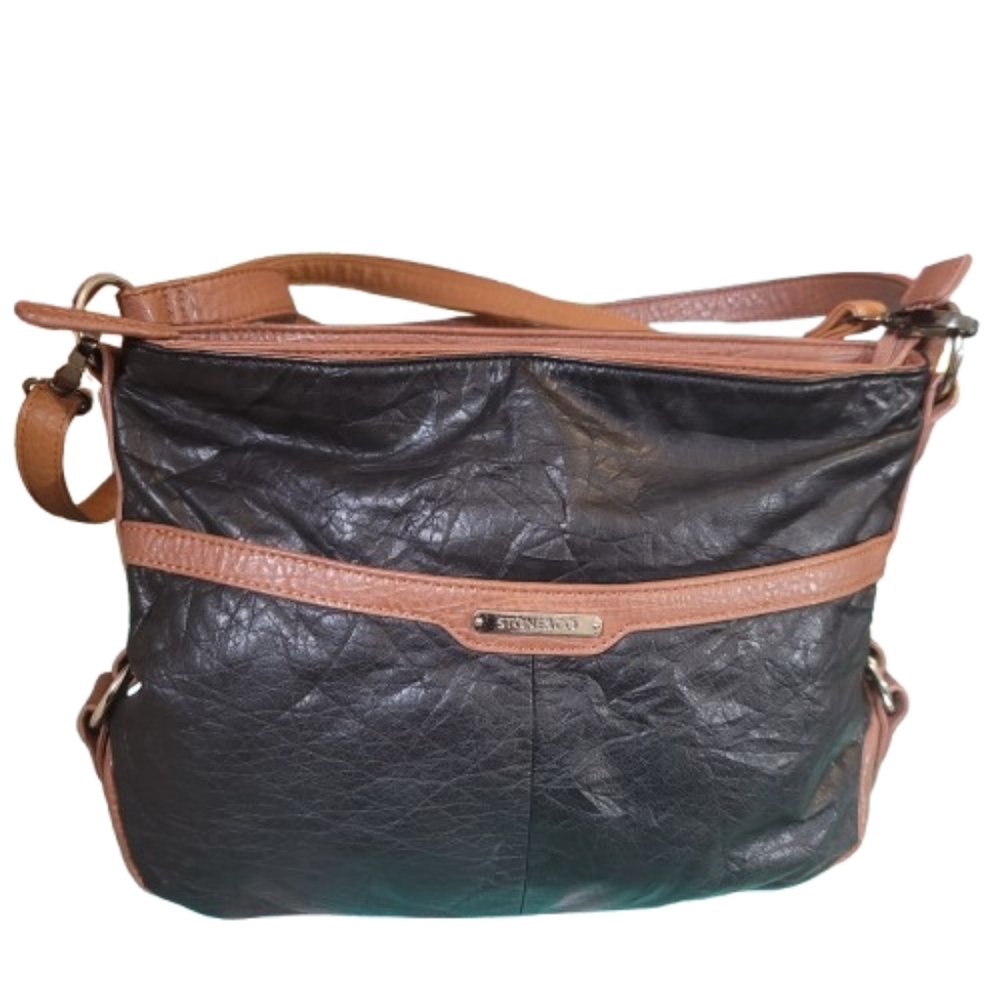 Stone and Company Bag Brown Black Genuine Leather Handbag Lacie Hobo Purse